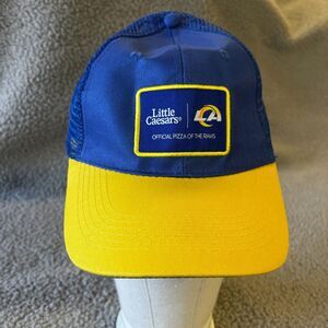 LOS ANGELES RAMS Little Caesars Trucker Cap Snapback Mesh Back Blue Yellow